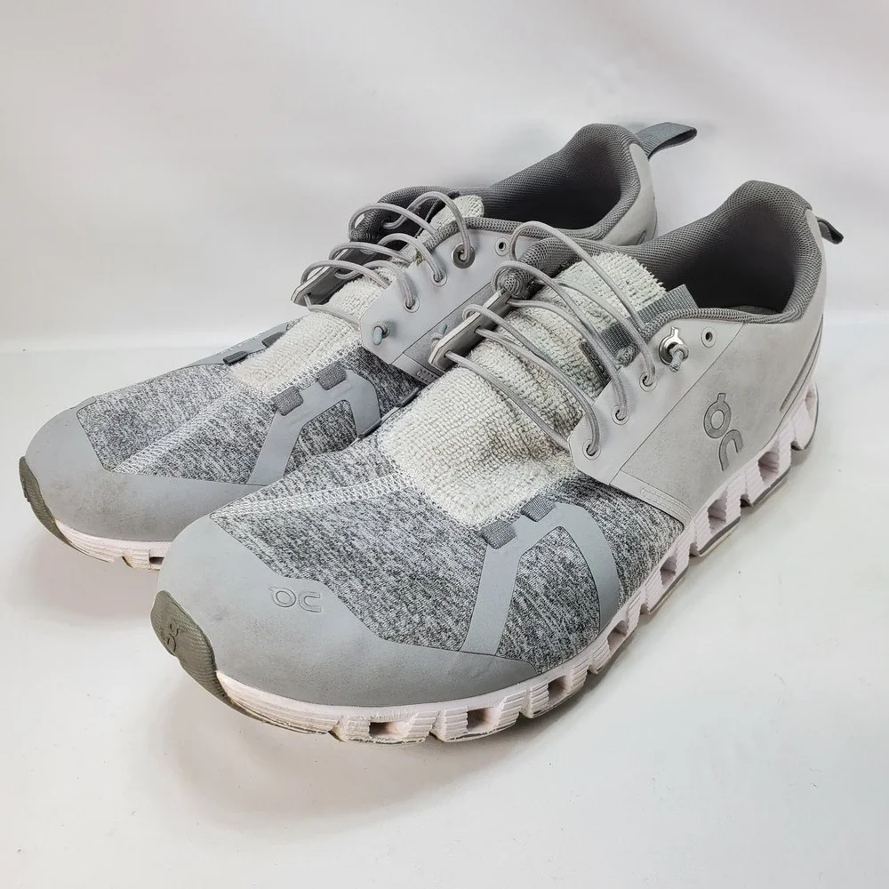 On Cloud Running Shoes Mens 10.5 Gray Low Top Athletic Sneakers Terry White